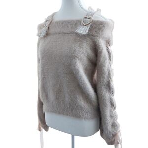 Palelfy Off Shoulder Shaggy Knit Sweater